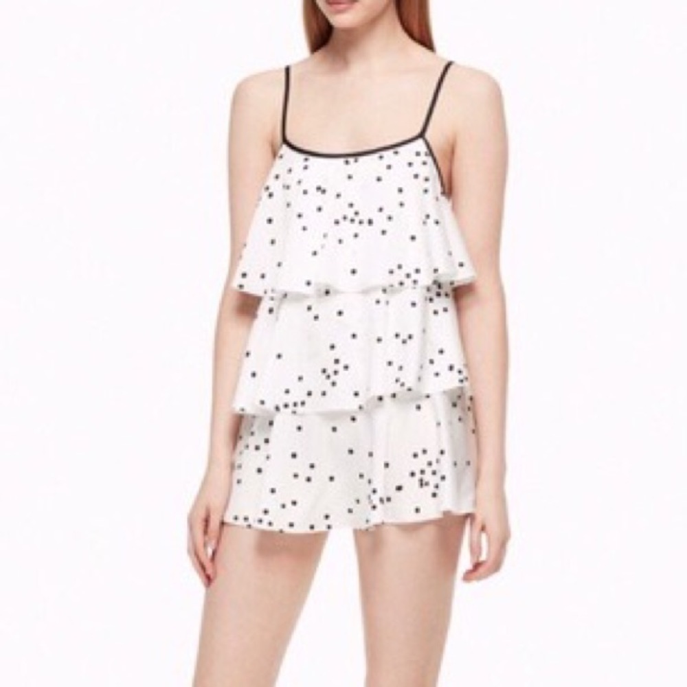 Kate Spade Satin Polka Dot Tiered Ruffle Chemise Tank Top Small
